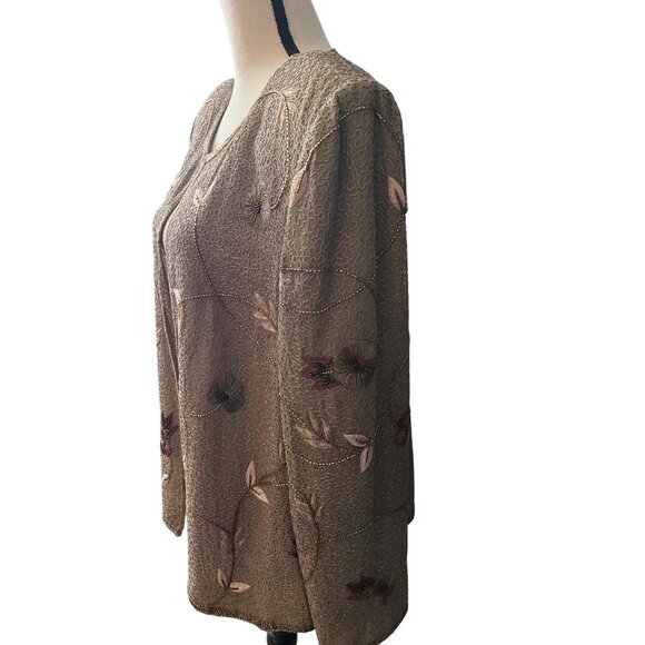 Adrianna Papell Vintage Silk Floral Embroidered Open Front Jacket Gold W/ Accent - Picture 4 of 8